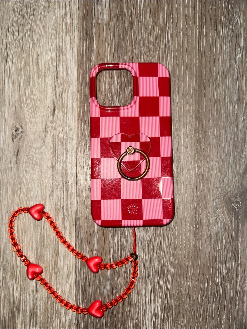 Checkered Phone Case with Ring Grip & phone charm - iPhone 14 Pro Max